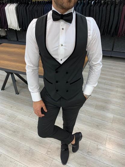 Stefano Black Slim Fit Shawl Lapel Tuxedo