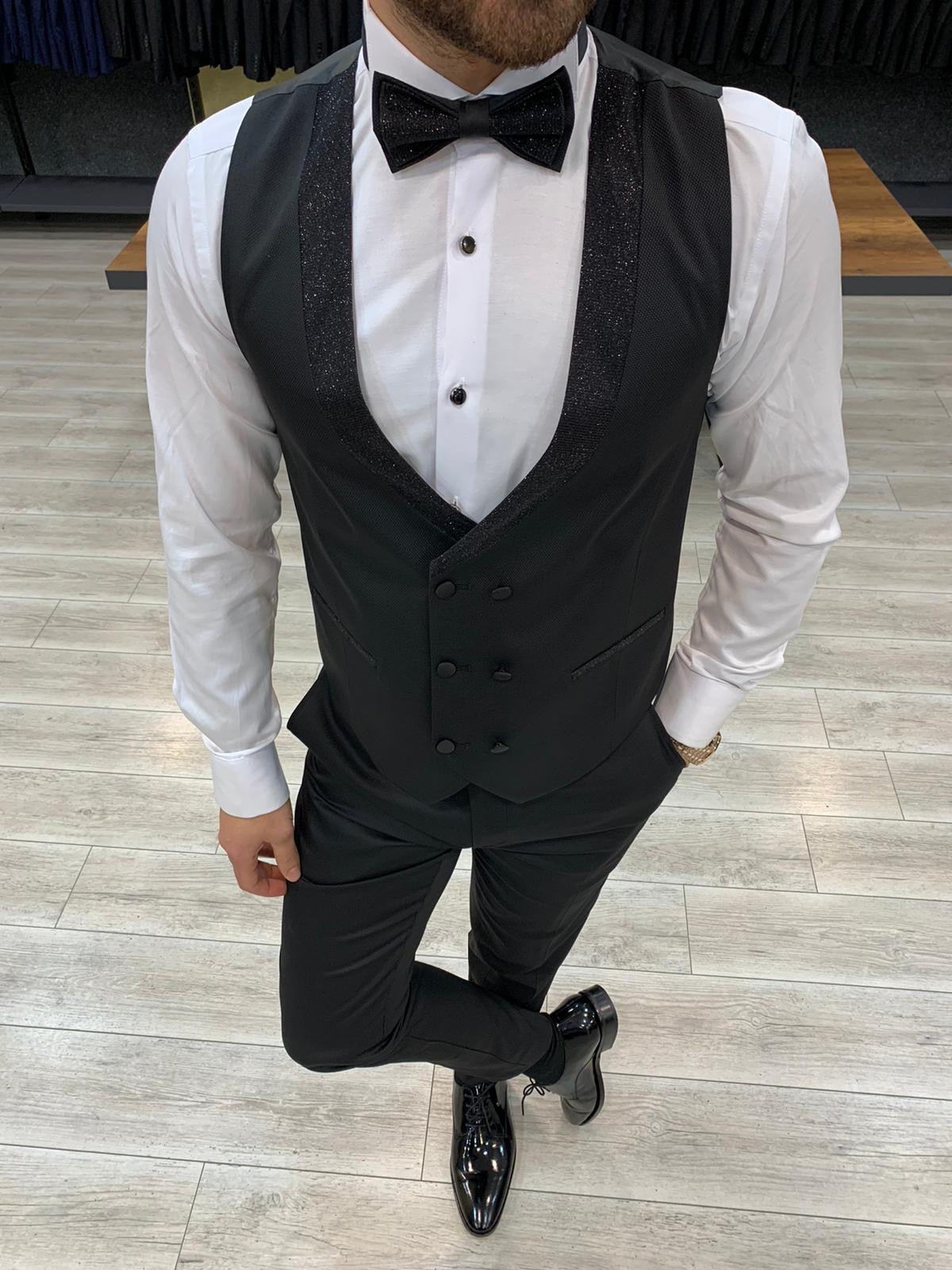 Molalla Black Shawl Lapel Tuxedo - Slim-Fit Elegance for Men