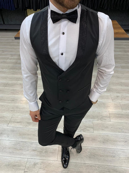 Molalla Black Shawl Lapel Tuxedo - Slim-Fit Elegance for Men