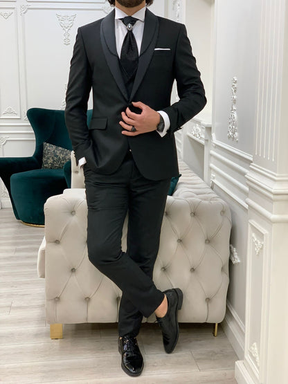 Forte Black Slim Fit Shawl Lapel Wedding Suit