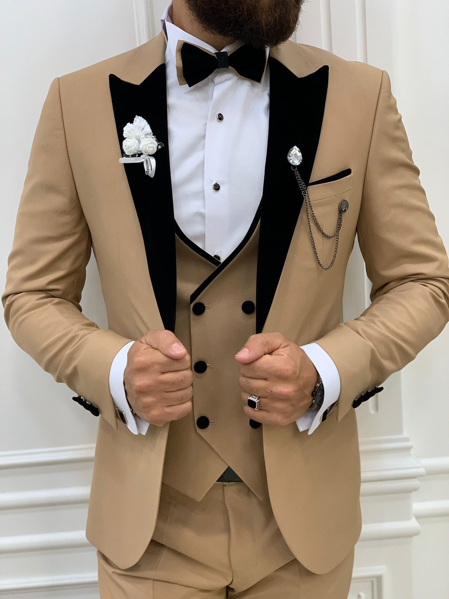Acacia Golden Slim Fit Velvet Peak Lapel Tuxedo