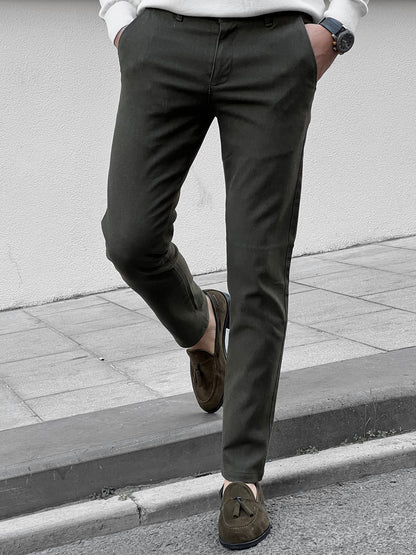 Fabio Khaki Slim Fit Cotton Pants