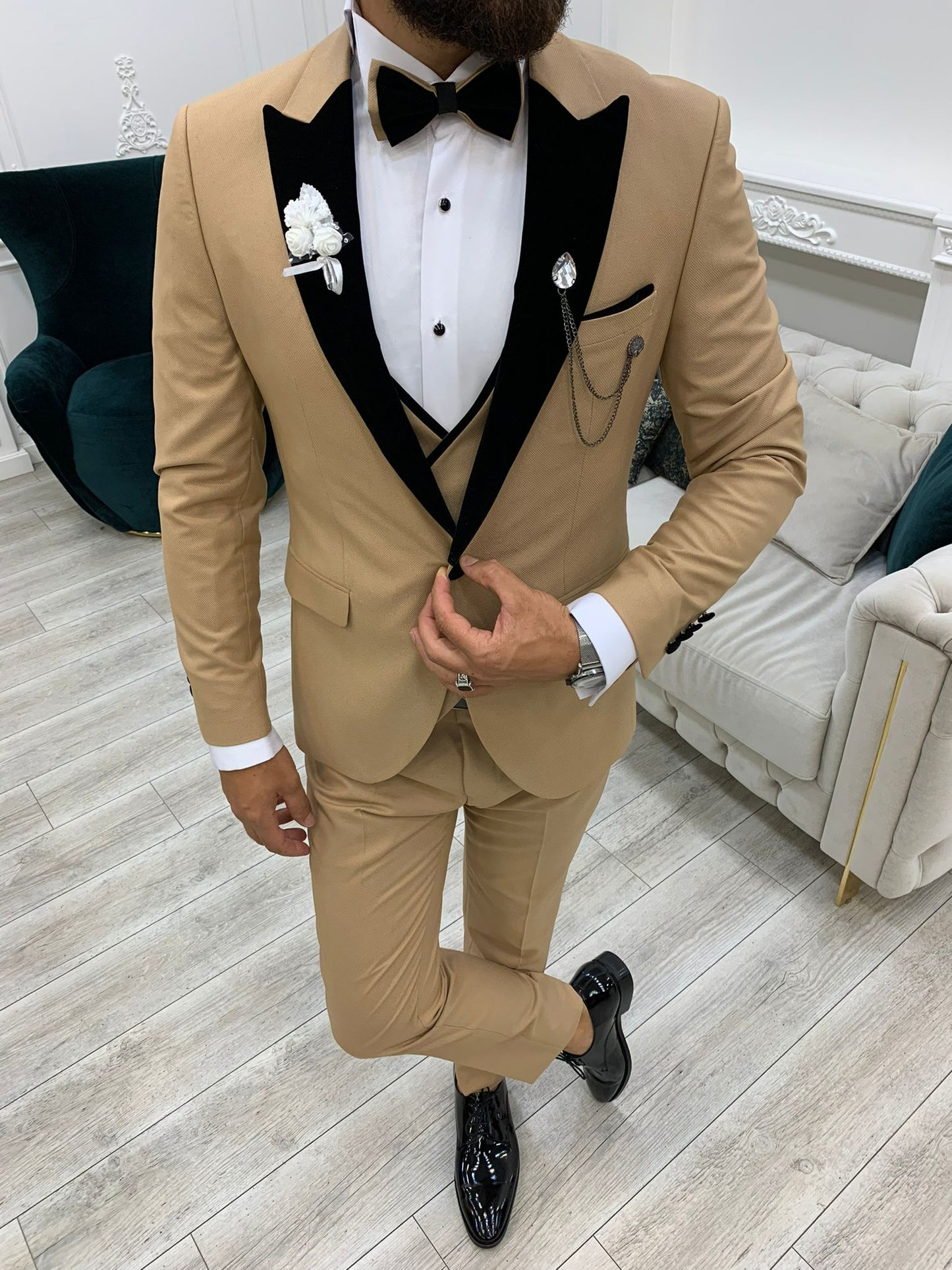 Acacia Golden Slim Fit Velvet Peak Lapel Tuxedo