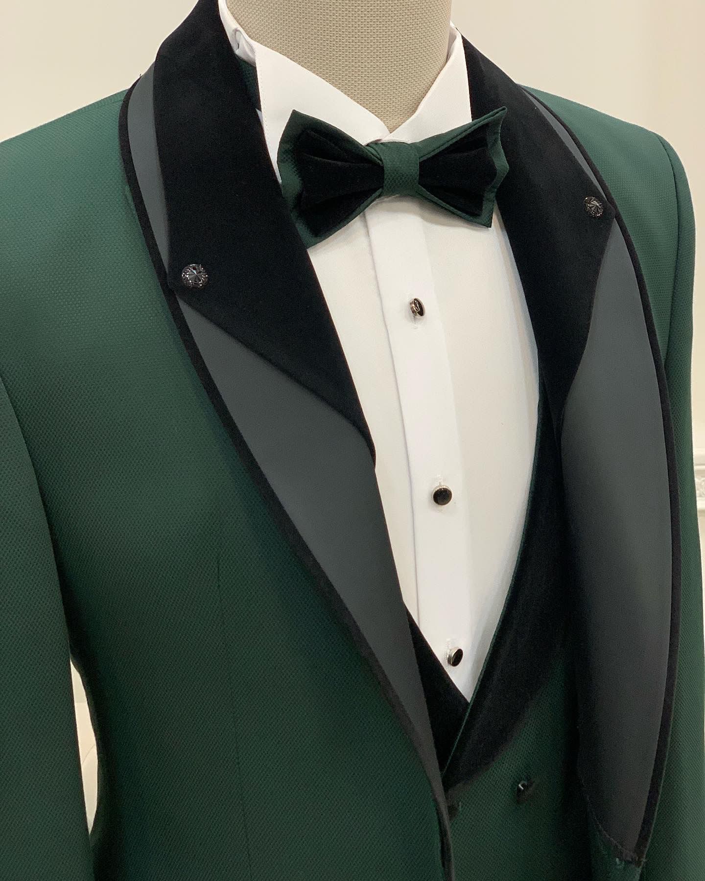 Caesar Green Slim Fit Velvet Shawl Lapel Tuxedo