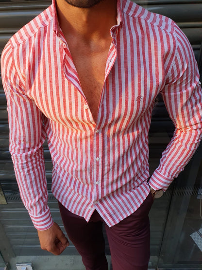Brabion Stefano Claret Red Striped Slim-Fit Shirt