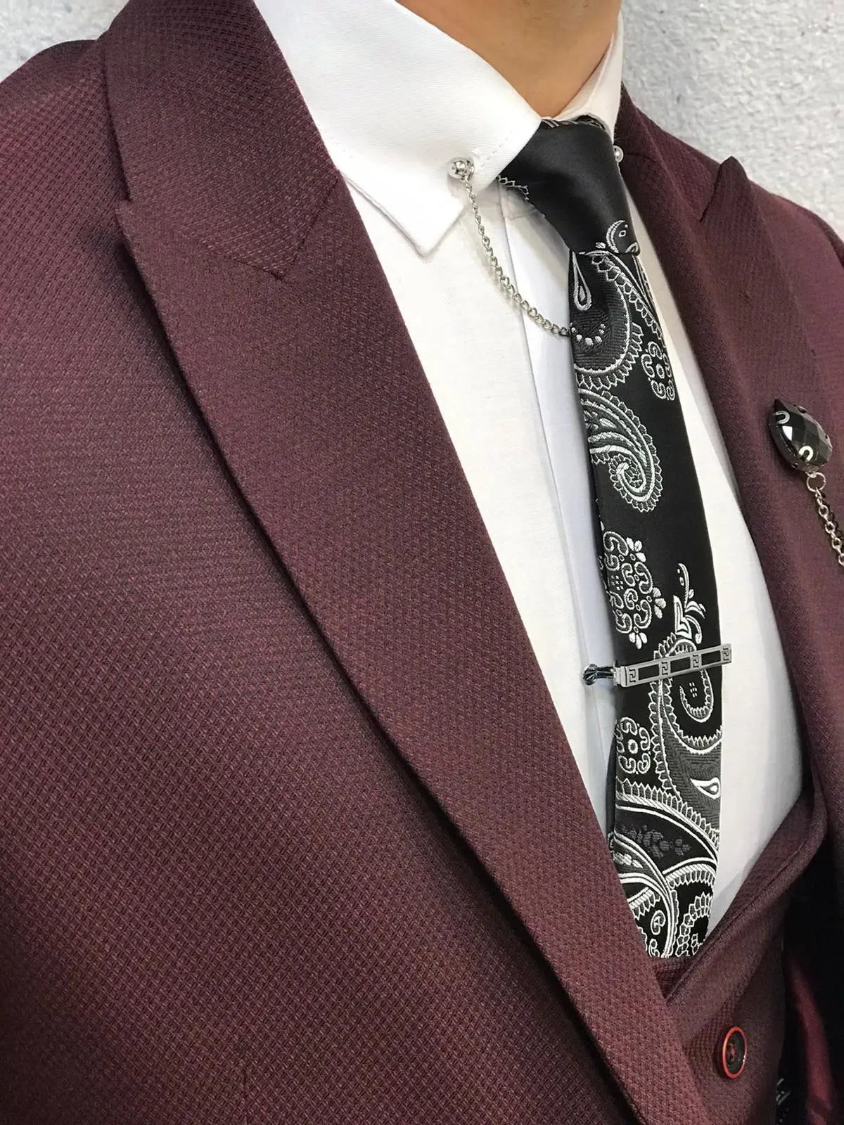 Wanker Claret Red Slim Fit Wool Suit brabion