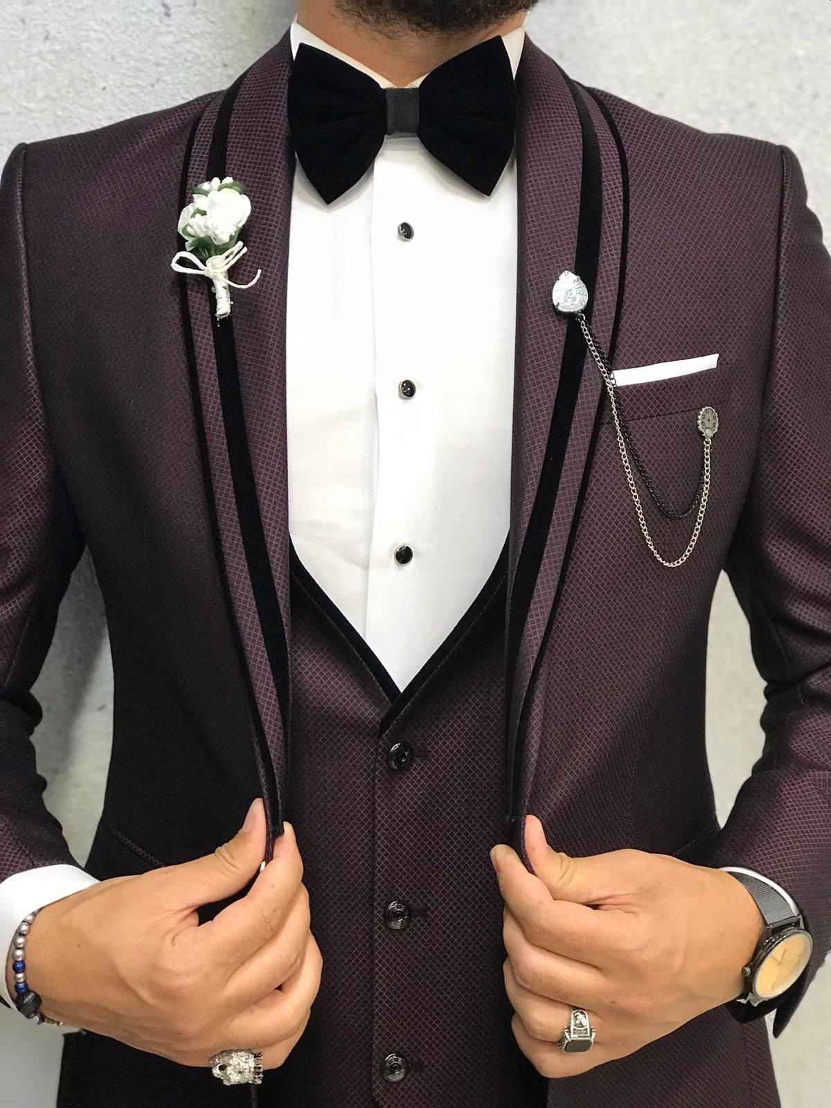 Acacia Claret Red Slim Fit Tuxedo