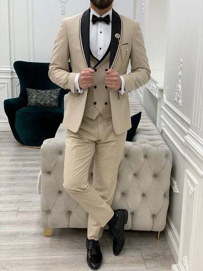 Glendale Beige Slim Fit Shawl Lapel Tuxedo – Elegant Formalwear for Men