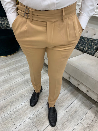 Tan Buckled Canvas Trousers for Every Occasion