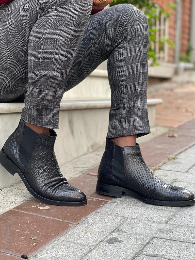 Remy Black Woven Leather Chelsea Boots - Elevate Your Style
