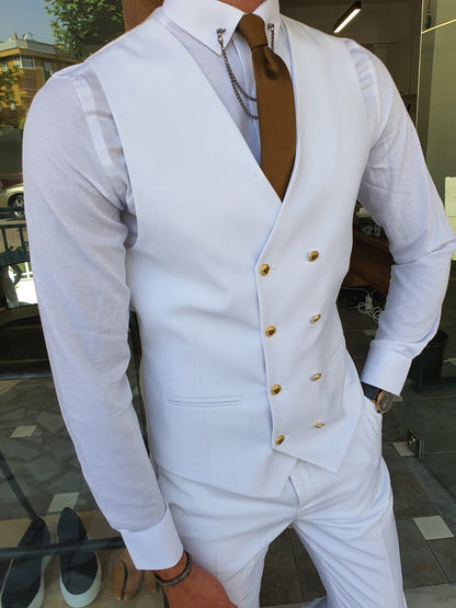 Boston White Slim Fit Peak Lapel Wool Suit for Modern Men