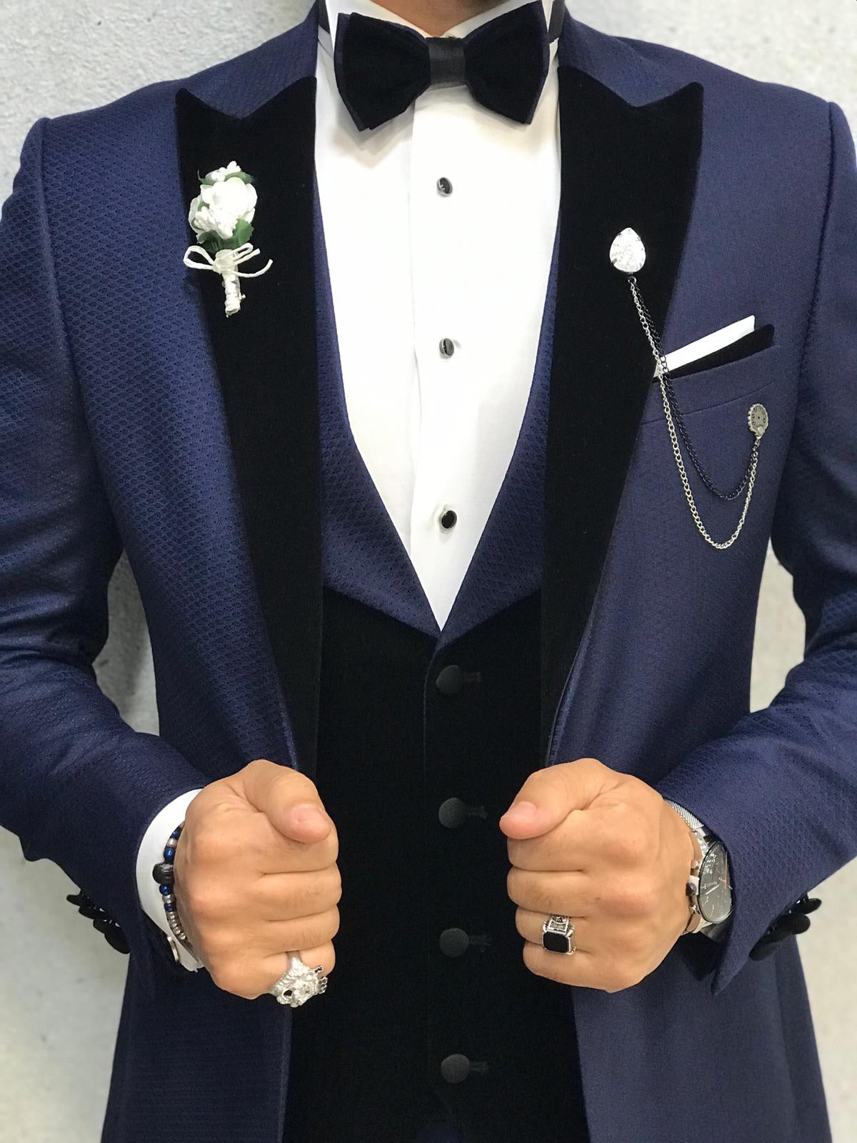 Acacia Navy Blue Patterned Tuxedo