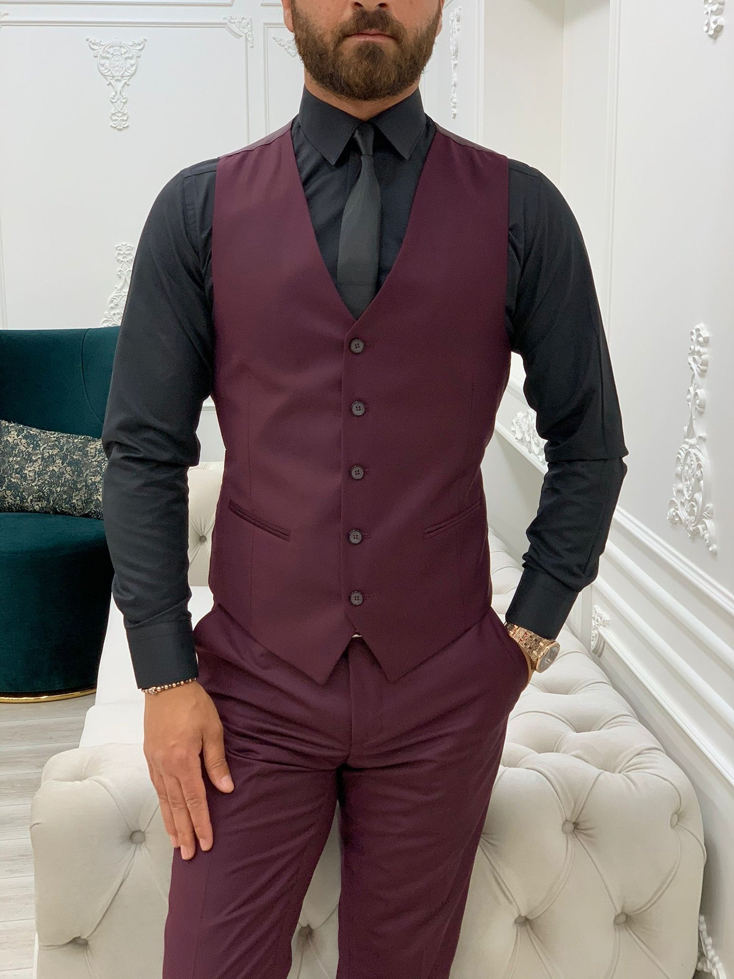 Lance Burgundy Slim Fit Suit