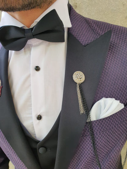 VillaNova Purple Slim Fit Patterned Tuxedo
