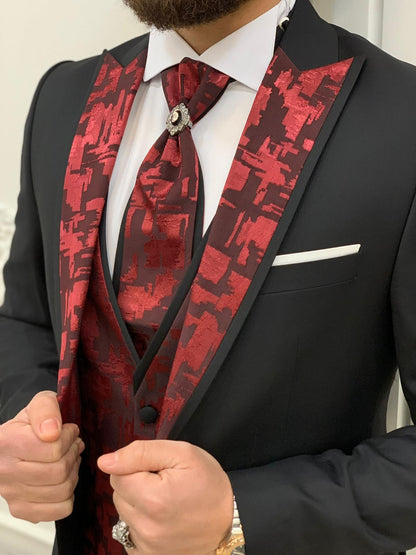 Paris Burgundy Black Slim Fit Peak Lapel Wedding Suit