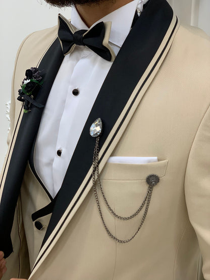 Infinite Beige Slim Fit Shawl Lapel Tuxedo