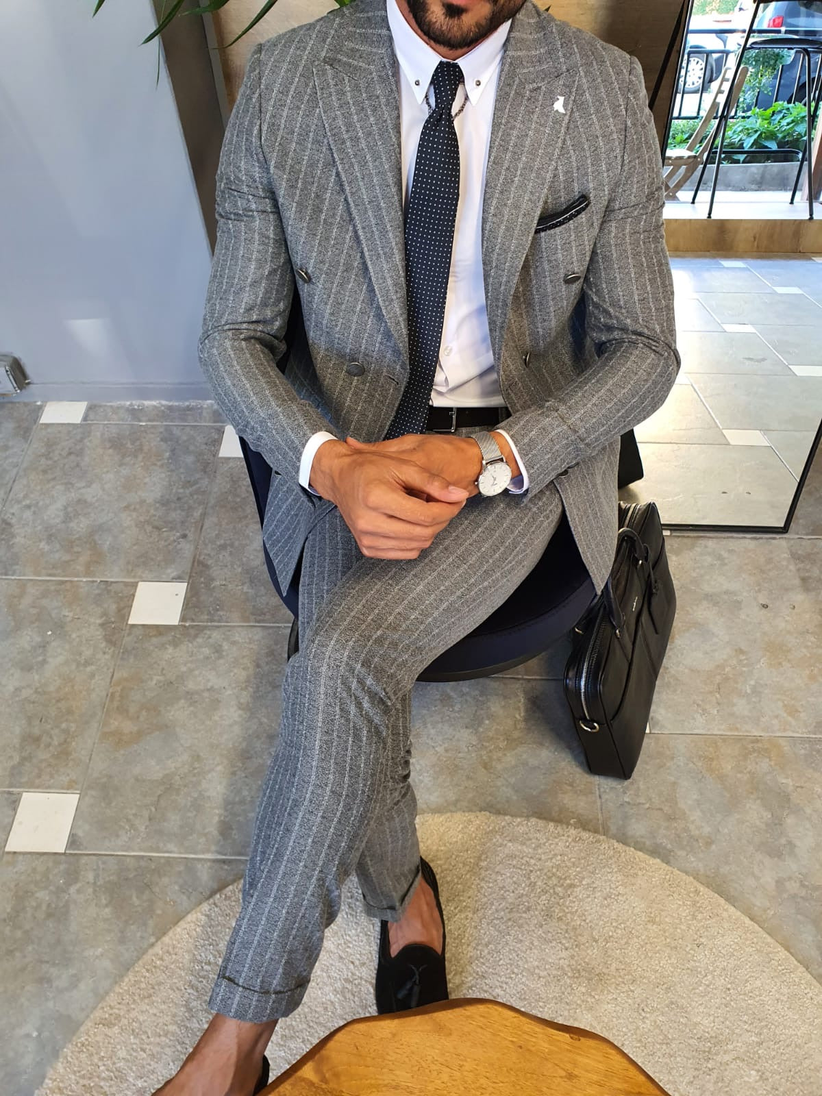 Wellington Gray Pinstripe Double Breasted Suit