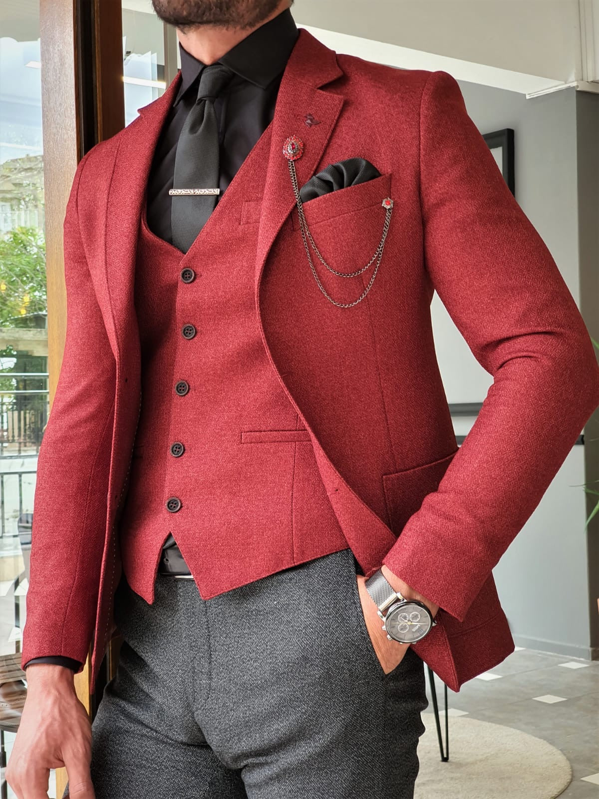 Henderson Claret Red Slim Fit Suit – Elegant Versatility for Every Occasion