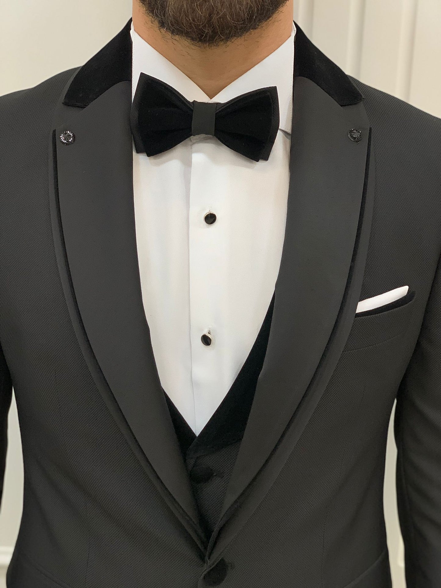 Glendale Black Slim Fit Velvet Satin Shawl Lapel Tuxedo