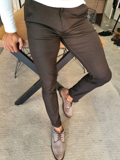 Stefano Brown Slim Fit Cotton Pants