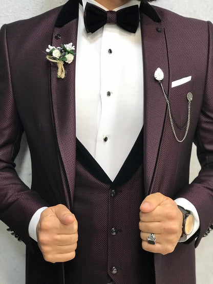Lazio Claret Red Slim-Fit Tuxedo for Men