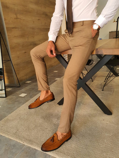 Stefano Camel Slim Fit Pants – Versatile Elegance for Every Occasion