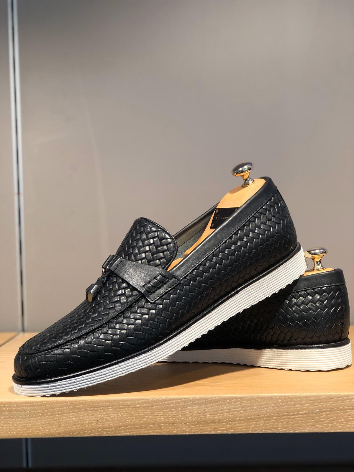 Odessa Black Woven Leather Tassel Loafer