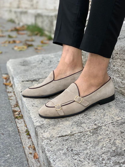 Stanoss Cream Buckle Shoes for Men
