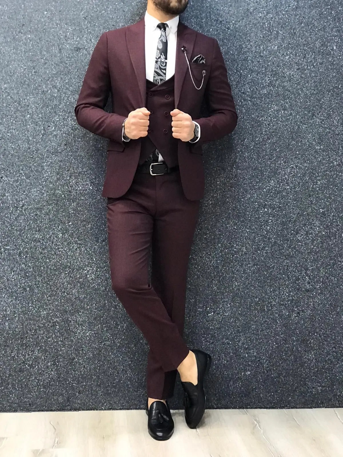 Wanker Claret Red Slim Fit Wool Suit brabion