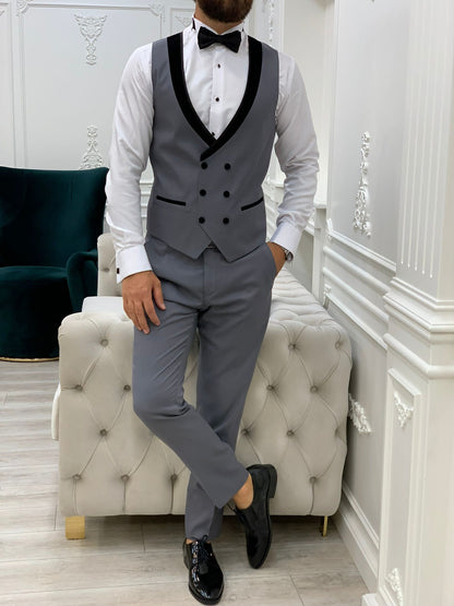 Acacia Gray Slim Fit Velvet Shawl Lapel Tuxedo