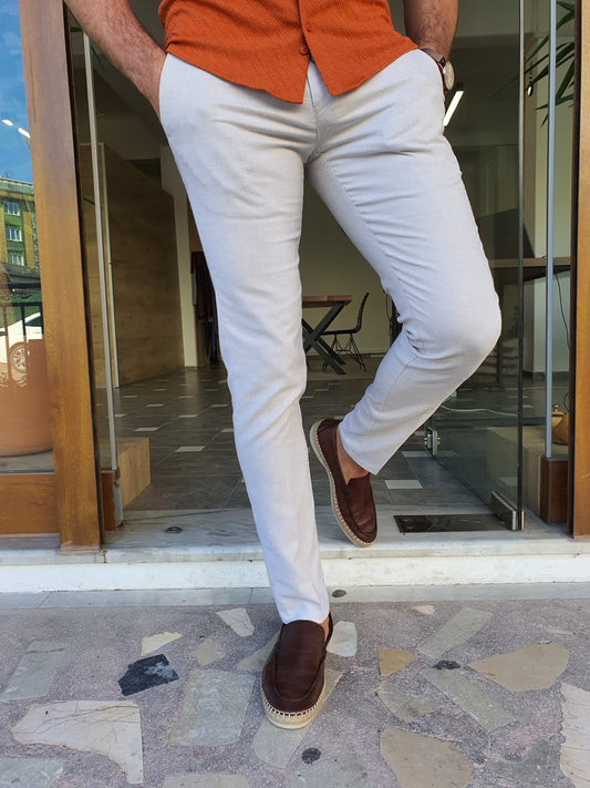 Mantova Beige Slim Fit Cotton Pants for Every Occasion