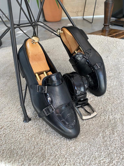 Louise Black Double Monk Strap Loafers: Elevate Your Style