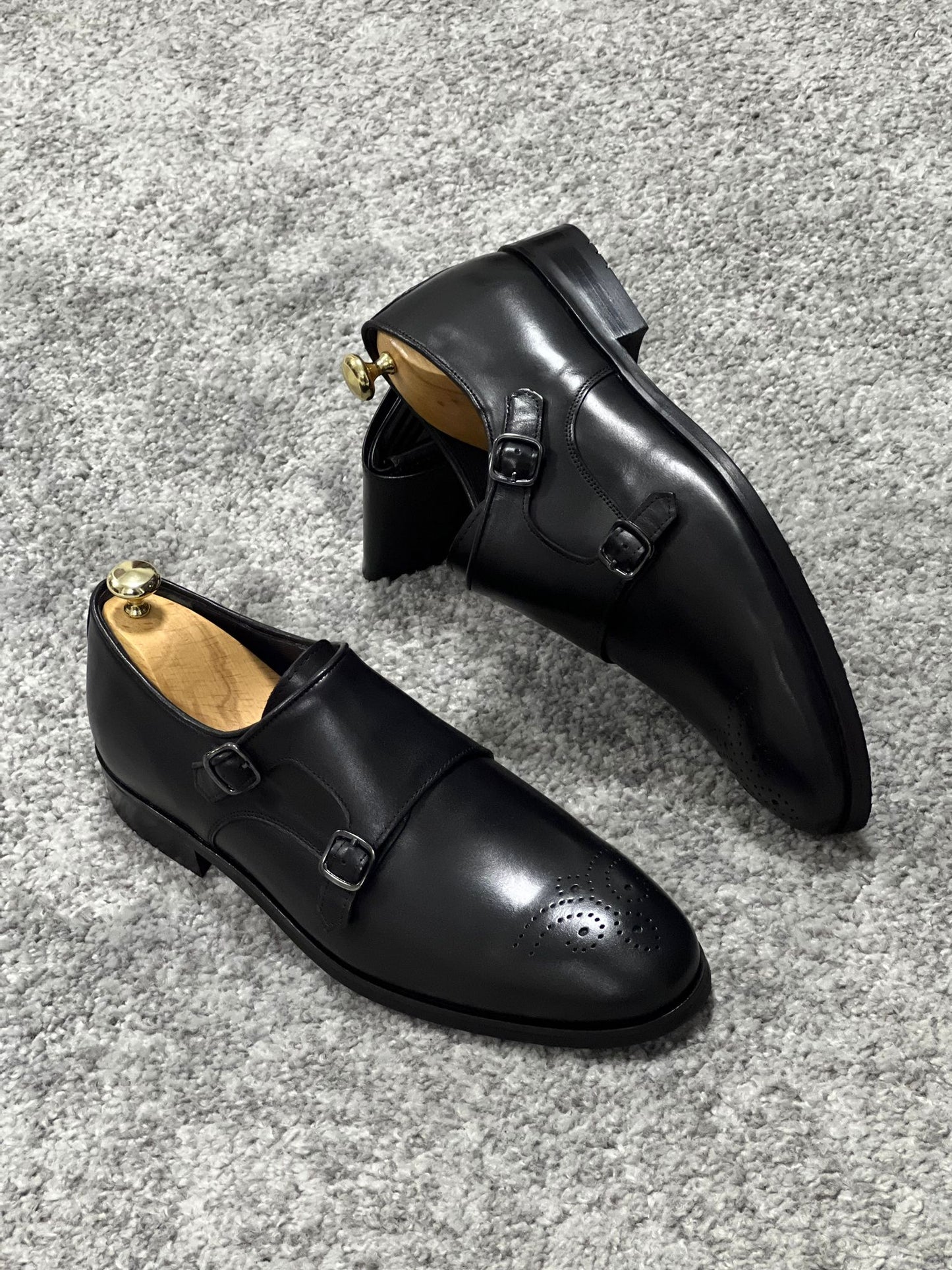 Lenzi Special Edition Neolite Sole Double Monk Stap Black Shoes