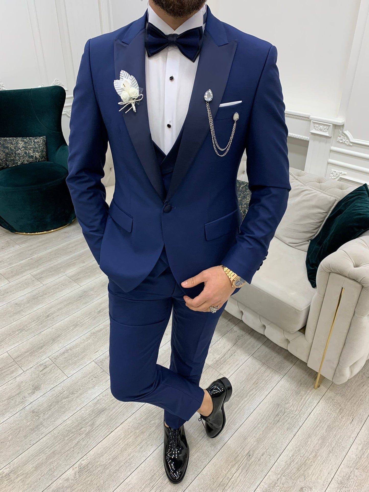 Perris Indigo Slim Fit Tuxedo - The Ultimate Formalwear Statement