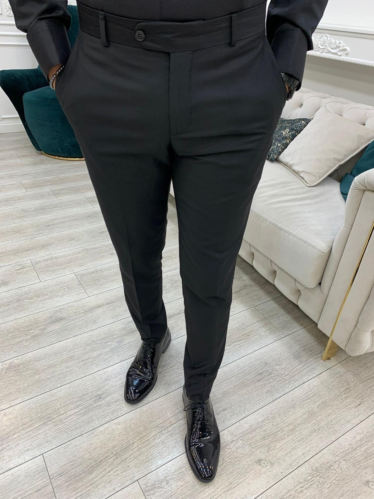 Forte Black Slim Fit Double Breasted Peak Lapel Tuxedo