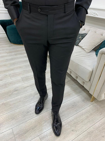 Forte Black Slim Fit Double Breasted Peak Lapel Tuxedo