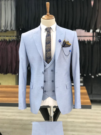 Eros Sky Blue Slim Fit Wool Suit for Every Occasion