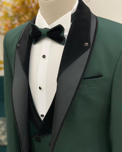 Caesar Green Slim Fit Velvet Shawl Lapel Tuxedo