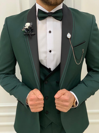Torino Green Slim Fit Velvet Peak Lapel Tuxedo