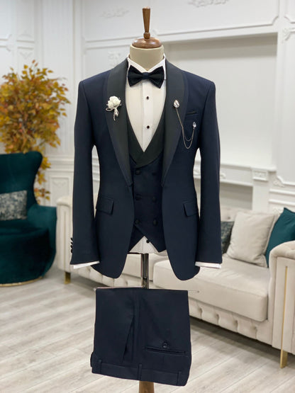 Caesar Navy Blue Slim Fit Shawl Lapel Tuxedo