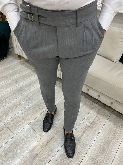 Grey Buckled Canvas Trousers for Every Occasion - BRABION