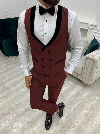 Acacia Burgundy Slim Fit Velvet Peak Lapel Tuxedo