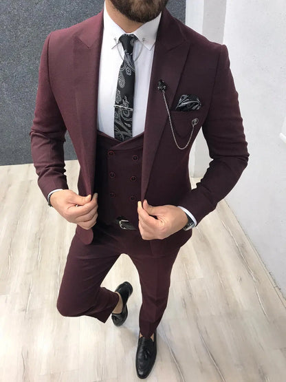 Wanker Claret Red Slim Fit Wool Suit brabion