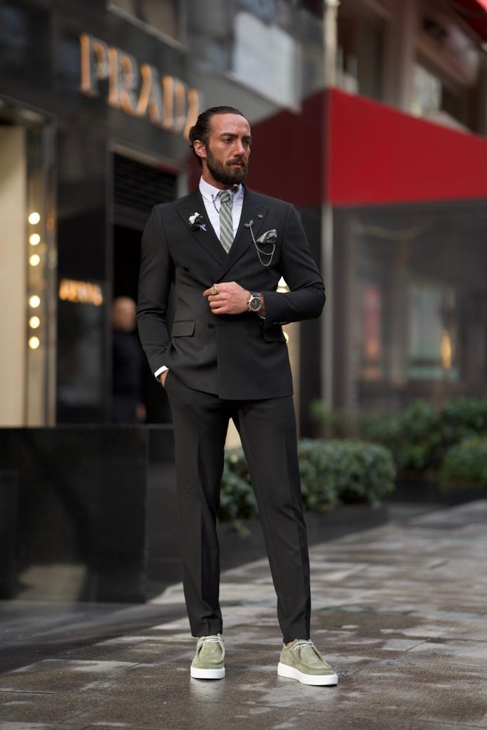 Sorento Black Slim Fit Double Breasted Pinstripe Suit