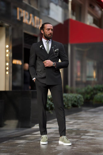 Sorento Black Slim Fit Double Breasted Pinstripe Suit