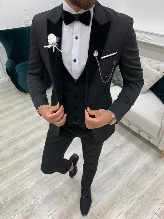 Molalla Black Velvet Peak Lapel Tuxedo: Perfect Elegance for Formal Occasions