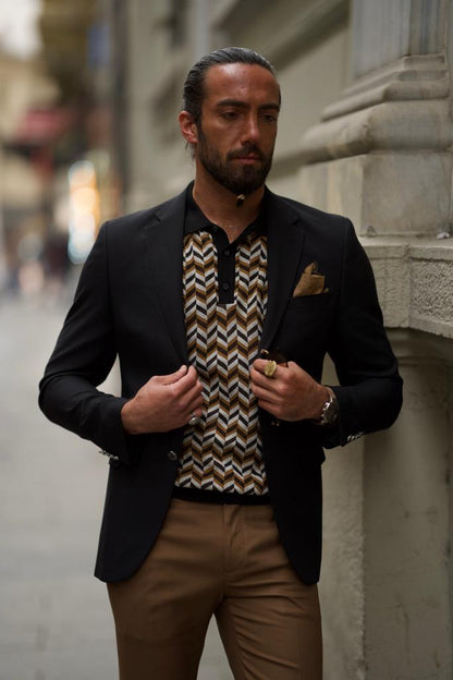 Sorento Black Slim Fit Notch Lapel Linen Blazer