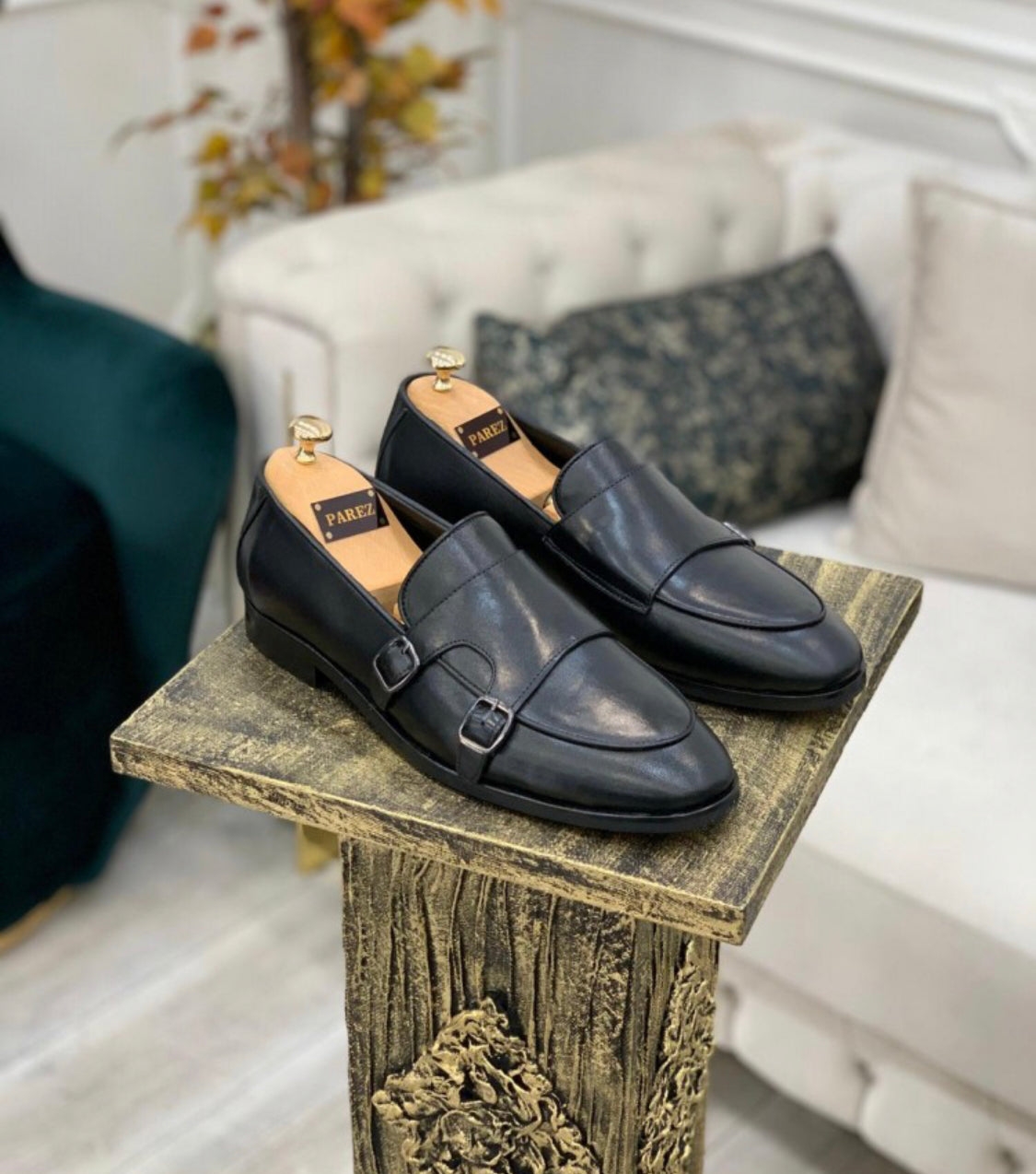 Louise Black Double Monk Strap Loafers - Elegant Leather Footwear for Every Occasion