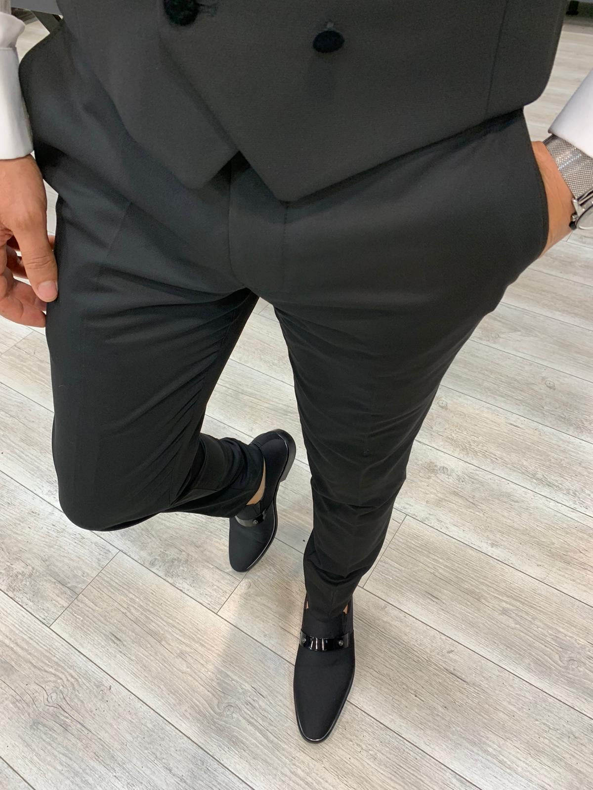 Wilson Black Slim Fit Velvet Peak Lapel Tuxedo