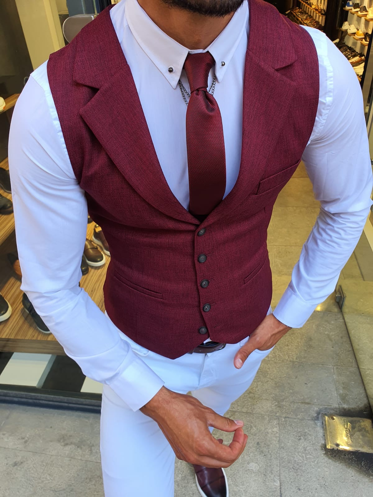 Bellingham Burgundy Slim Fit Vest: Elegance Redefined